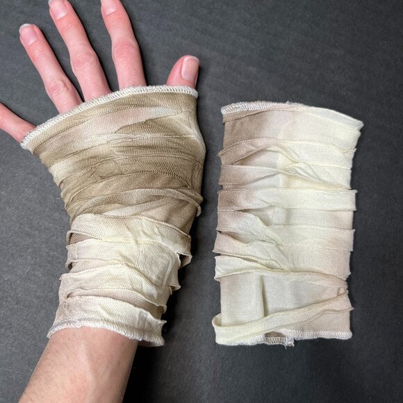Handmade Accessories - Mummy Gloves Brown Hand Warmers Halloween Costume Zombie White Arm Cuffs Cosplay